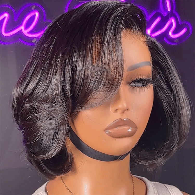 Onimehair™PreMax Wigs - Chic & Natural Layered Bob Wig Ear-to-Ear Wide T Lace Glueless Human Hair Wig Pre-Cut Lace