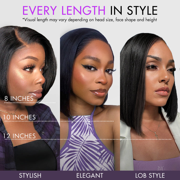 Onimehair™Swoop Bangs Breathable Cap Deep Left C Part Silky Straight Glueless 5x5 Closure Lace Bob Wig