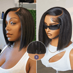 Onimehair™ All-Day Comfort™ Wig Blunt Cut Bob Glueless Minimalist HD Lace Short Human Hair Wig Pre-Cut Lace