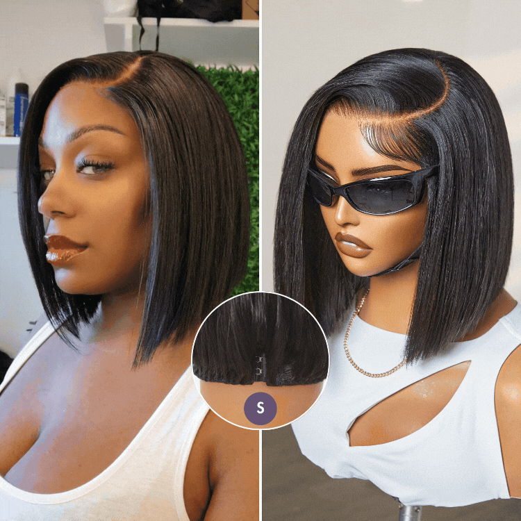 Onimehair™ All-Day Comfort™ Wig Blunt Cut Bob Glueless Minimalist HD Lace Short Human Hair Wig Pre-Cut Lace