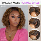 Brown Highlight / Natural Black / Blonde Highlight Deep Curly Glueless 5x5 Closure Pre-Cut Lace Wig