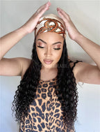 Crochet Boho Box Braids Band Wig Bohemian with Human Hair Curly Ends Braided Hair Extensions Natural Black