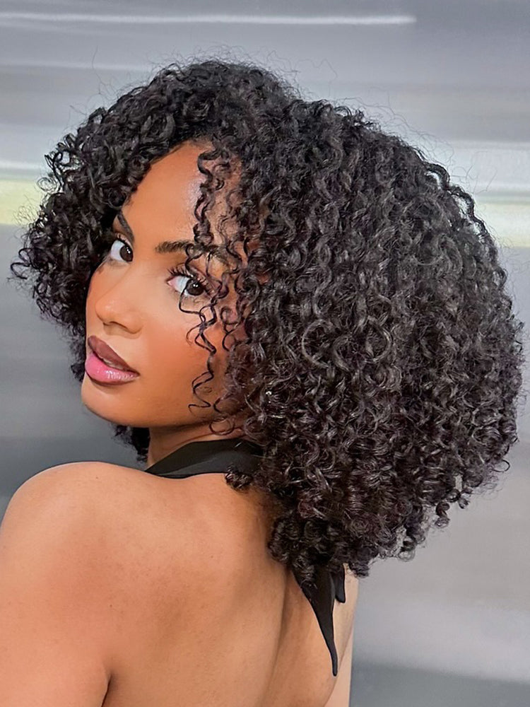 Onimehair™ 3 In 1 Half Wig Layered Curly Bob Pre-Styled onimehair Curly Half Wig Draw-strings Flip Over Wig