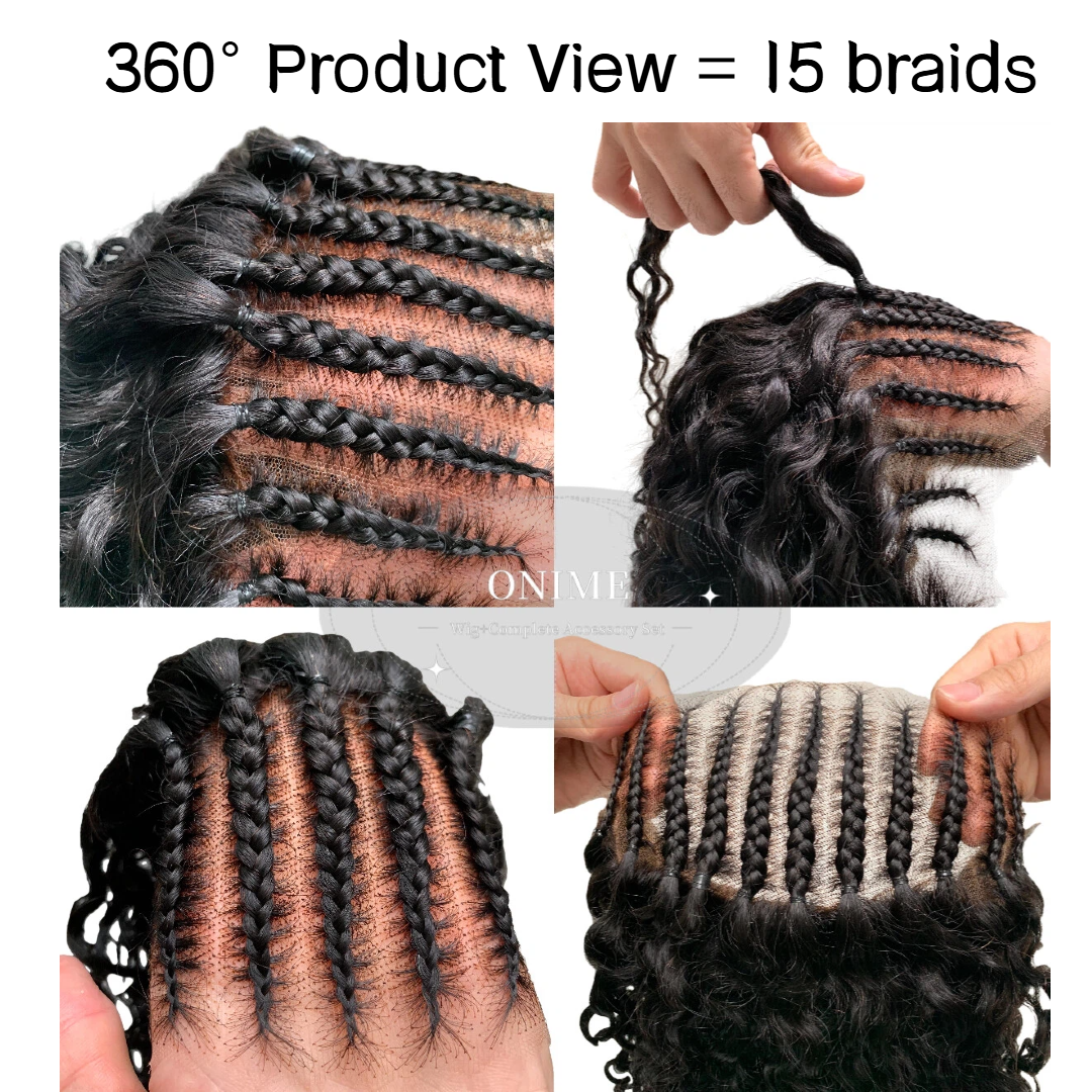 Knotless Fulani Braids Deep Wave Glueless Ear-to-ear 13x4 Frontal HD Lace Wig Human Hair