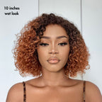 Onimehair™Trendy Mix Brown Short Cut Curly Minimalist HD Lace Glueless Side Part Curly Bob Wig 100% Human Hair