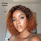 Onimehair™Trendy Mix Brown Short Cut Curly Minimalist HD Lace Glueless Side Part Curly Bob Wig 100% Human Hair