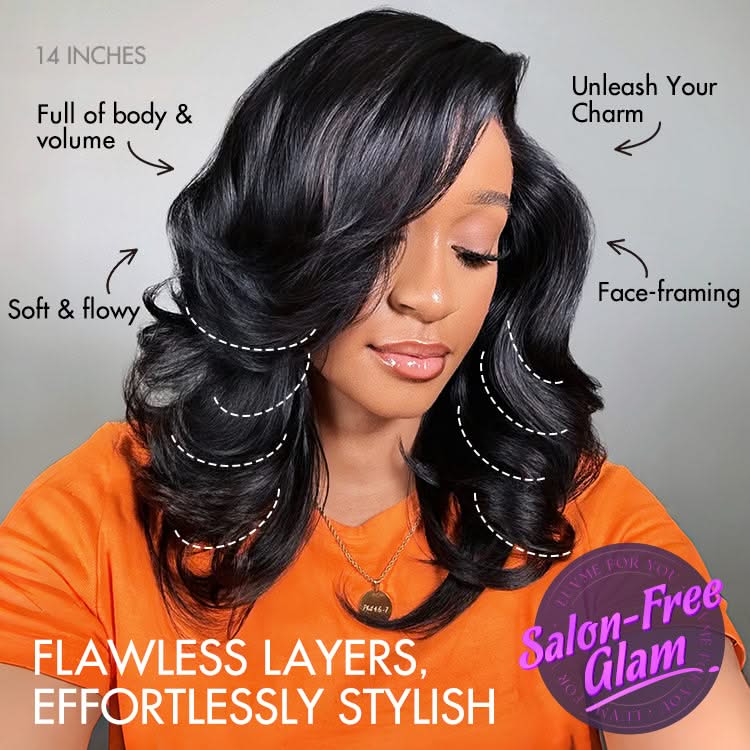 Effortlessly chic short layered wavy glueless HD lace wig in a butterfly cut by mysite, showcasing natural texture and style.