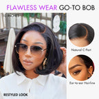 Onimehair™PreMax Wigs - Natural Black / Blonde Highlight C Part Glueless Lace Front Bob Wig