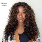 All-Day Comfort™ Wig PartingMax Brown Highlights Funmi Curly 5x5 Closure HD Lace Glueless Wig Pre Cut Lace