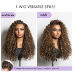 All-Day Comfort™ Wig PartingMax Brown Highlights Funmi Curly 5x5 Closure HD Lace Glueless Wig Pre Cut Lace