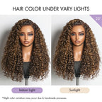 All-Day Comfort™ Wig PartingMax Brown Highlights Funmi Curly 5x5 Closure HD Lace Glueless Wig Pre Cut Lace