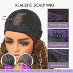 Onimehair™Put On and Go Reddish Purple / Ash Blonde Highlight / Brown Highlight / Natural Black Layered Cut Yaki Straight Minimalist Lace Bob Wig