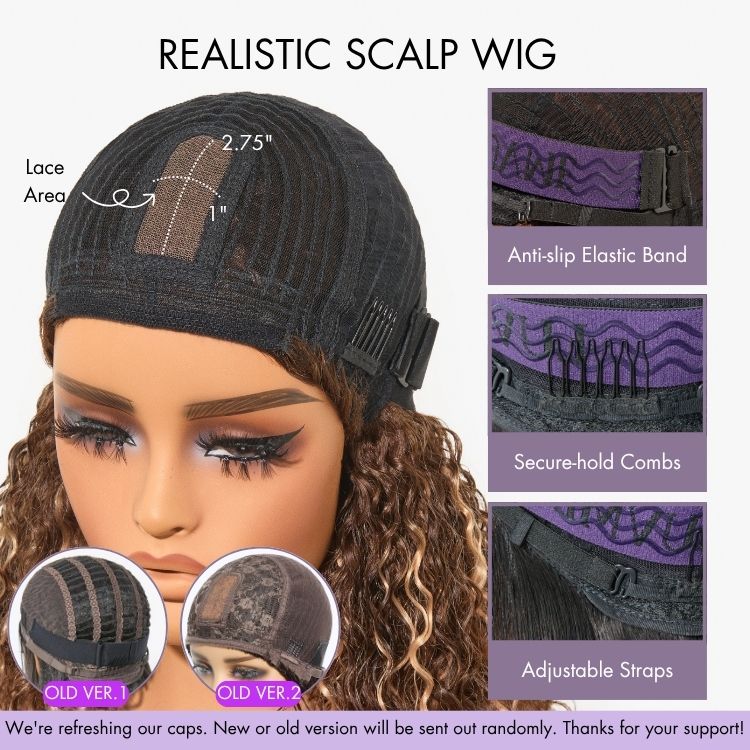 Onimehair™Put On and Go Reddish Purple / Ash Blonde Highlight / Brown Highlight / Natural Black Layered Cut Yaki Straight Minimalist Lace Bob Wig