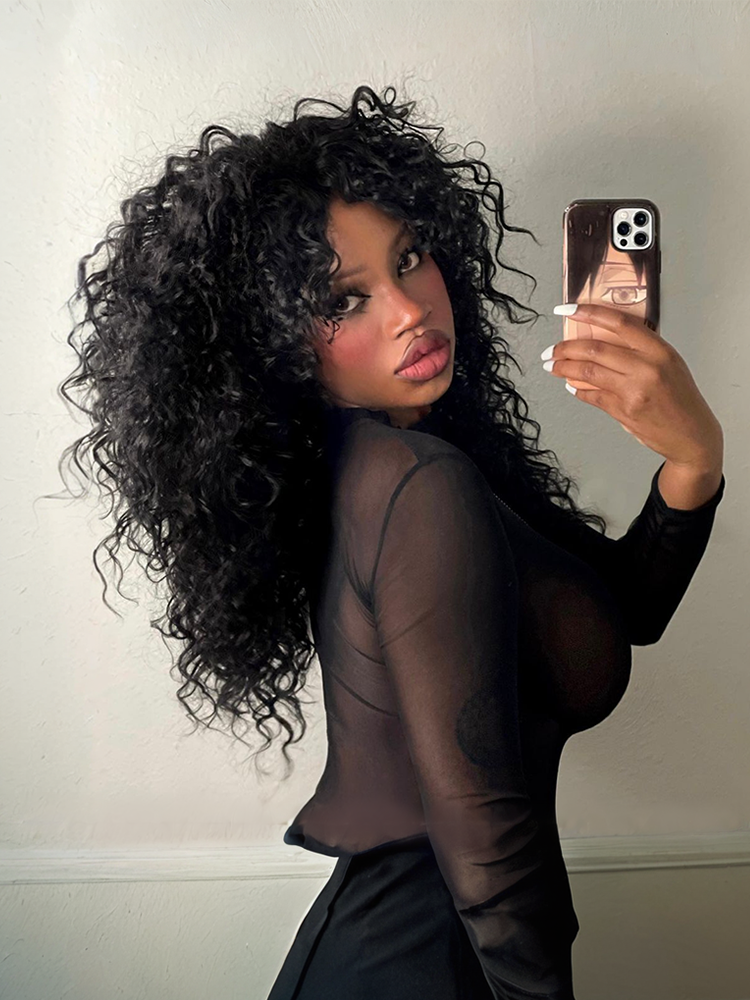 Put on and Go Boho Curly Blend Human Hair Wig with Bangs Effortless Shaggy Waves