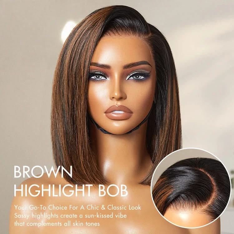 PreMax Wigs 13x4 frontal lace human hair wig with a silky blunt cut bob and natural hairline, glueless and pre-cut lace.