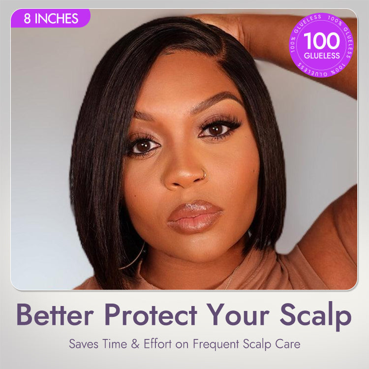 Onimehair™Put On & Go Blunt Cut Straight Bob Minimalist HD Lace Glueless C Part Wig  - US Only