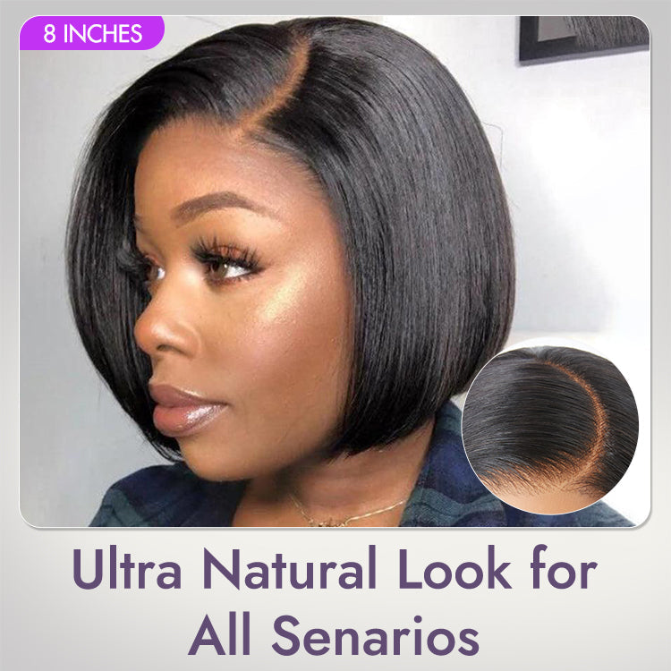 Onimehair™Put On & Go Blunt Cut Straight Bob Minimalist HD Lace Glueless C Part Wig  - US Only