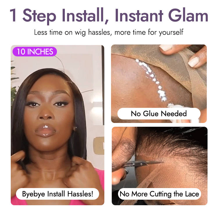 Onimehair™Put On & Go Blunt Cut Straight Bob Minimalist HD Lace Glueless C Part Wig  - US Only