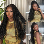 Light Weight Flexi-Fit Invisi Drawstring Cap Full Lace Knotless Boho Curls Braided Long Wig Super Natural Scalp
