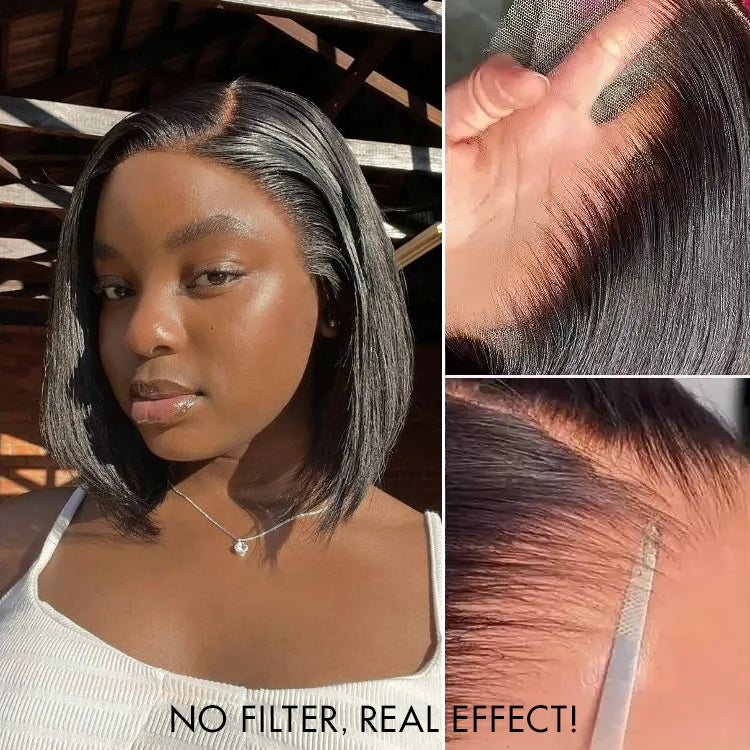 Onimehair™PreMax Wigs - Natural Black / Blonde Highlight C Part Glueless Lace Front Bob Wig