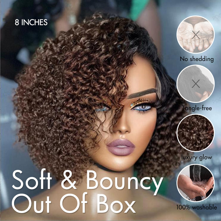 New Customers Only | Trendy Short Cut Curly Minimalist HD Lace Glueless Side Part Wig 100% Human Hair Pre-Cut Lace