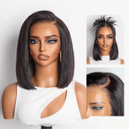 PreMax Wigs 13x4 frontal lace wig featuring a silky blunt cut bob with natural hairline and glueless design.