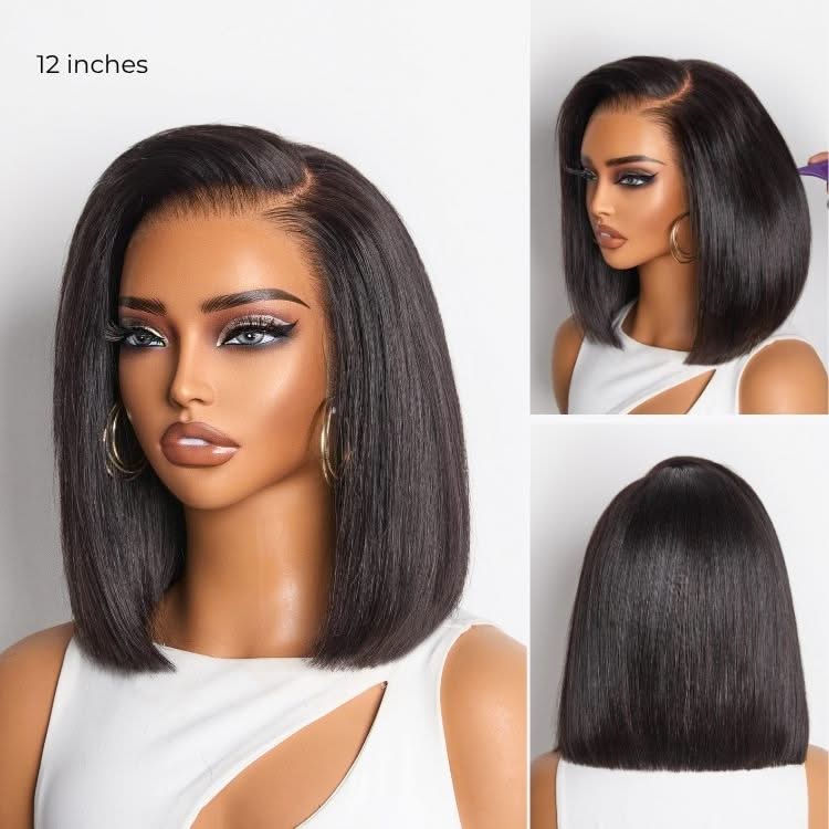 PreMax Wigs super natural hairline silky blunt cut bob 13x4 frontal lace human hair short wig, glueless, pre-cut lace, natural look.