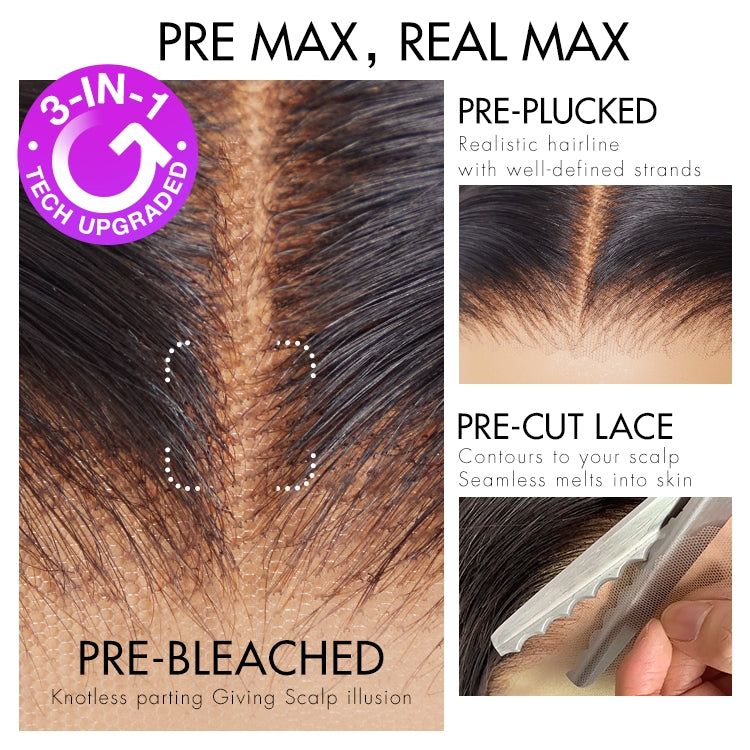 Onimehair™PreMax Wigs - Natural Black / Blonde Highlight C Part Glueless Lace Front Bob Wig