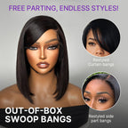 Onimehair™Swoop Bangs Breathable Cap Deep Left C Part Silky Straight Glueless 5x5 Closure Lace Bob Wig