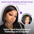 Onimehair™Swoop Bangs Breathable Cap Deep Left C Part Silky Straight Glueless 5x5 Closure Lace Bob Wig