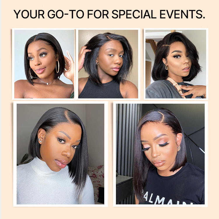 Onimehair™ Silky Blunt Cut Bob Glueless Ear-to-ear 13x4 HD Lace Front Wig Pre-Cut Lace Flexi-Fit Drawstring Cap