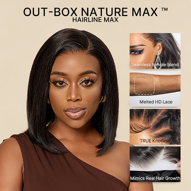 Onimehair™ Silky Blunt Cut Bob Glueless Ear-to-ear 13x4 HD Lace Front Wig Pre-Cut Lace Flexi-Fit Drawstring Cap