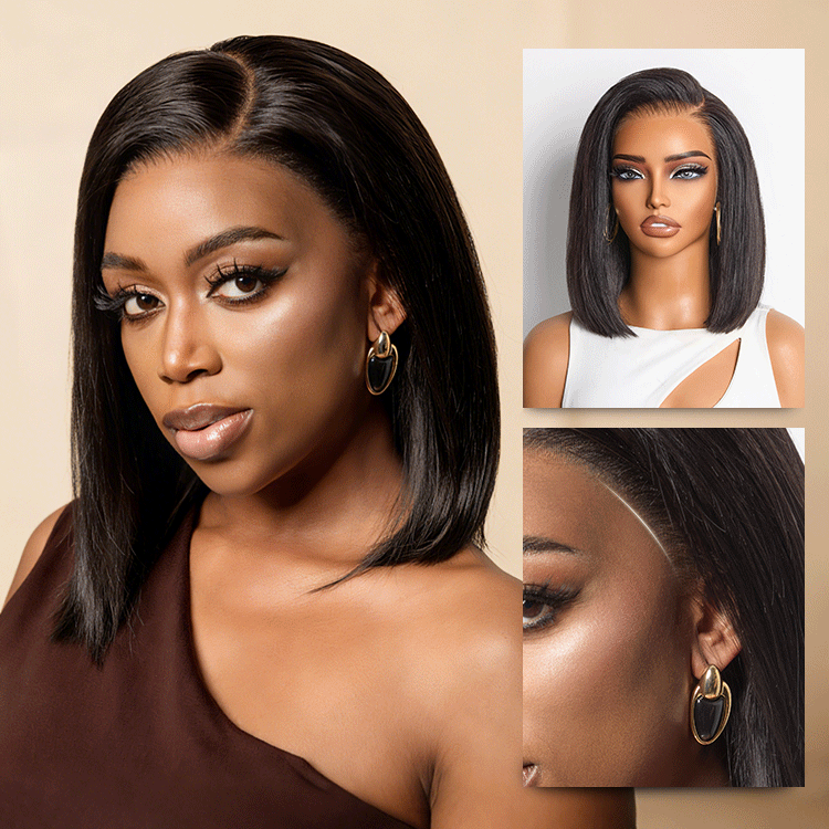Onimehair™ Silky Blunt Cut Bob Glueless Ear-to-ear 13x4 HD Lace Front Wig Pre-Cut Lace Flexi-Fit Drawstring Cap