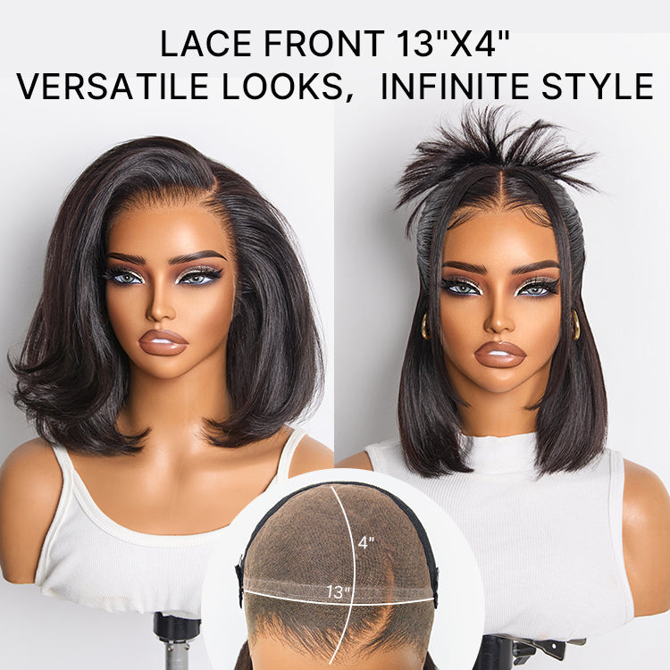 Onimehair™ Silky Blunt Cut Bob Glueless Ear-to-ear 13x4 HD Lace Front Wig Pre-Cut Lace Flexi-Fit Drawstring Cap