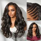 Readitress™ Side Braided Yaki Body Wave Glueless Ear-to-ear 13x6 Frontal HD Lace Wig Human Hair Flexi-Fit Drawstring Cap