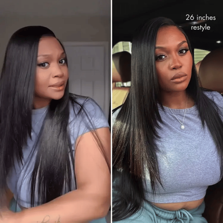 All-Day Comfort™ Wig 180% Density Butterfly Cut Layered Light Yaki Straight Glueless 7x7 Closure HD Lace Human Hair Wig Pre-Cut Lace