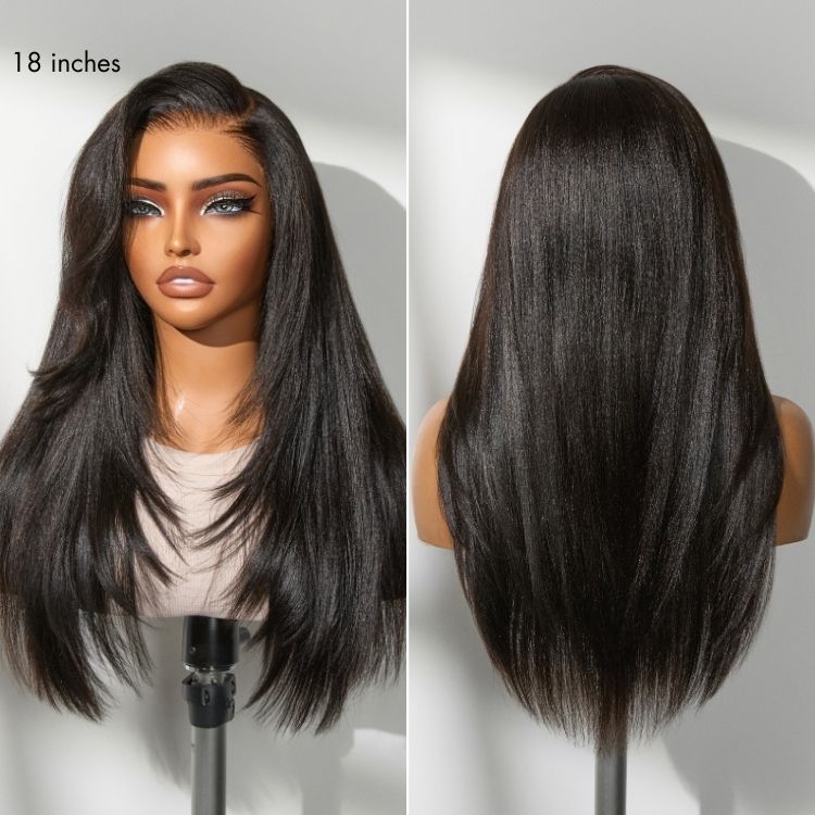 All-Day Comfort™ Wig 180% Density Butterfly Cut Layered Light Yaki Straight Glueless 7x7 Closure HD Lace Human Hair Wig Pre-Cut Lace