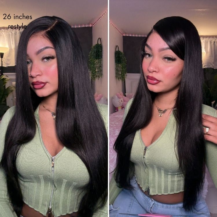 All-Day Comfort™ Wig 180% Density Butterfly Cut Layered Light Yaki Straight Glueless 7x7 Closure HD Lace Human Hair Wig Pre-Cut Lace