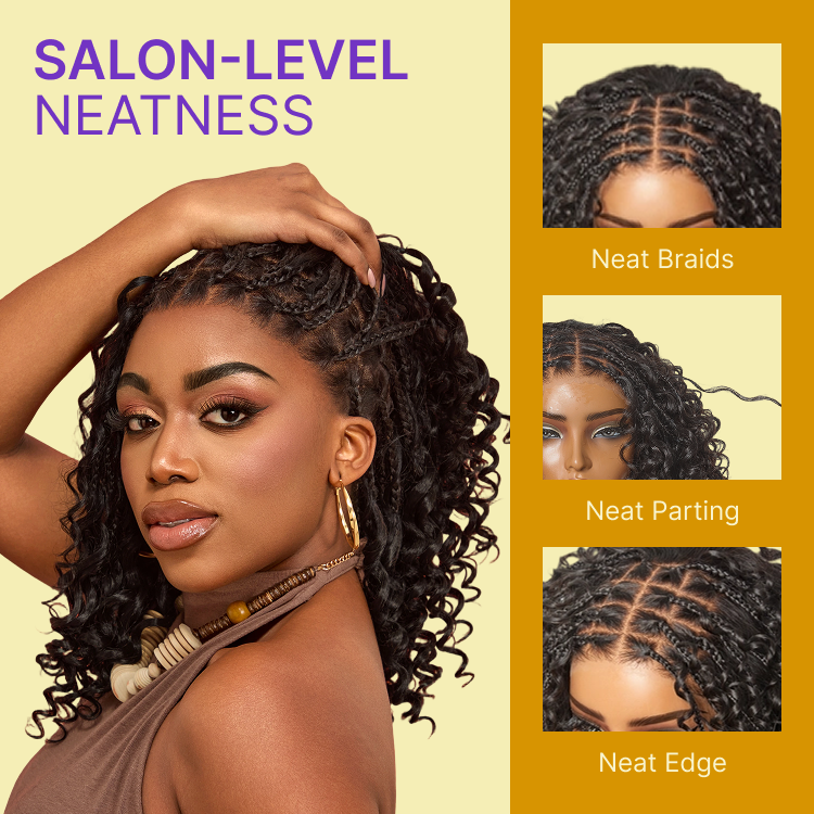 Exclusive Deal | HD Full Lace Knotless Boho Curls Braided Bob Wig Flexi Fit Invisi Drawstring Cap