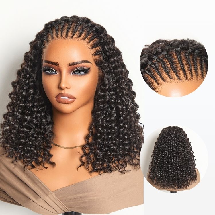 2026一Knotless Fulani Braids Deep Wave Glueless Ear-to-ear 13x4 Frontal HD Lace Wig Human Hair