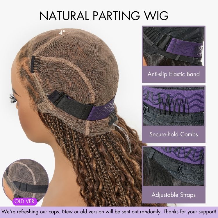 Light Weight Flexi-Fit Invisi Drawstring Cap Full Lace Knotless Boho Curls Braided Long Wig Super Natural Scalp