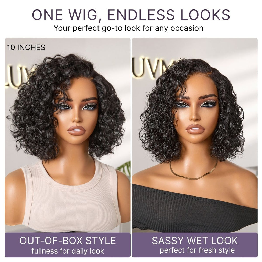 Ready to Go Water Wave Short Curly Bob Wig Glueless Minimalist HD Lace Wig Pre-Cut Lace