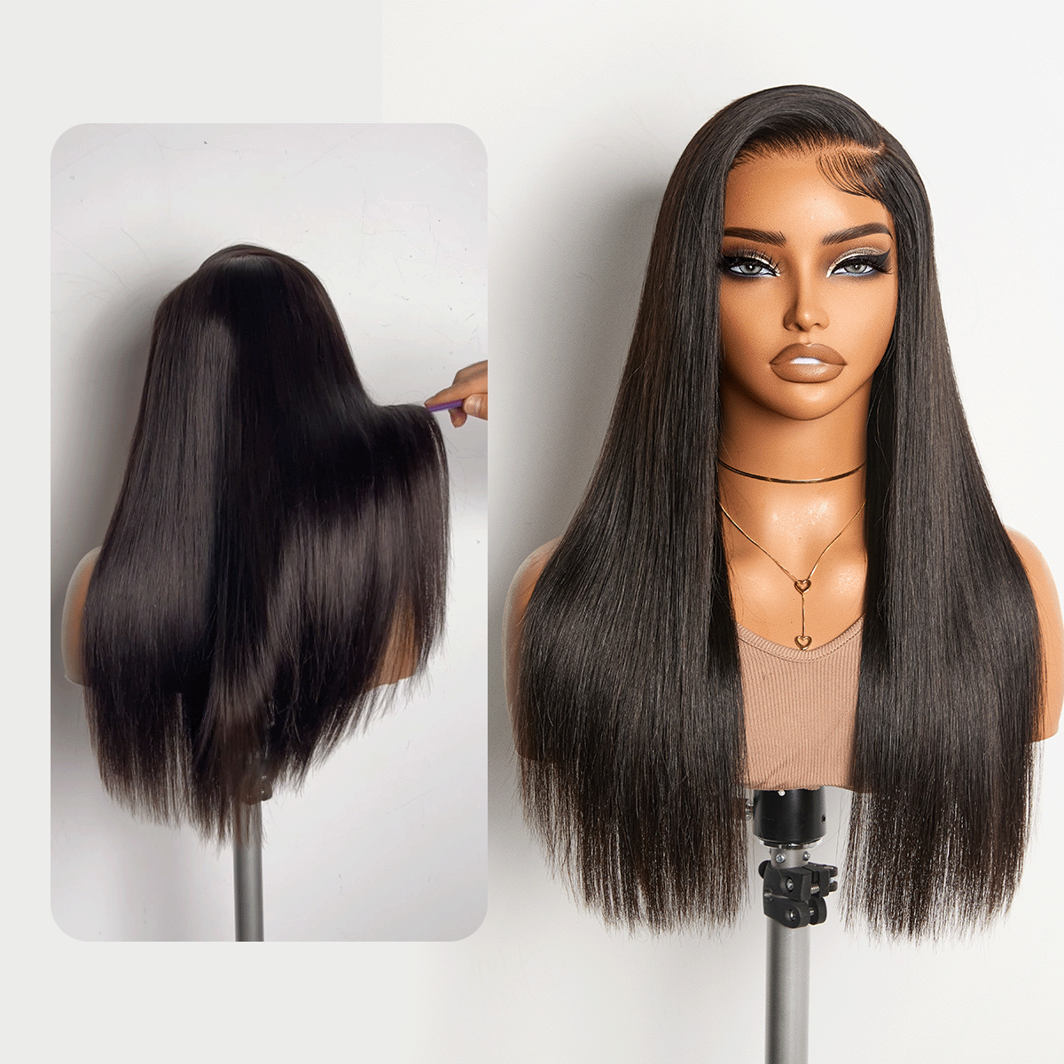 All-Day Comfort™ Wig 180% Density Bone Straight with Baby Hair PartingMax Glueless 5x5 Closure HD Lace Wig Pre-Cut Lace