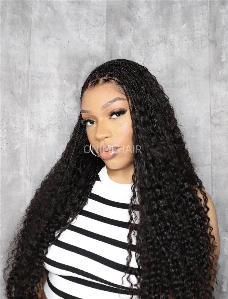 Human Hair Full Lace Braided Wig Glueless Small Boho Knotless Braids With Baby Hair