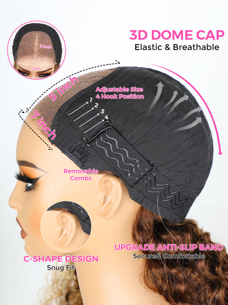 Onimehair™ Wear Go Glueless Balayage Highlight Ombre Brown Water Wave Wig Pre-plucked