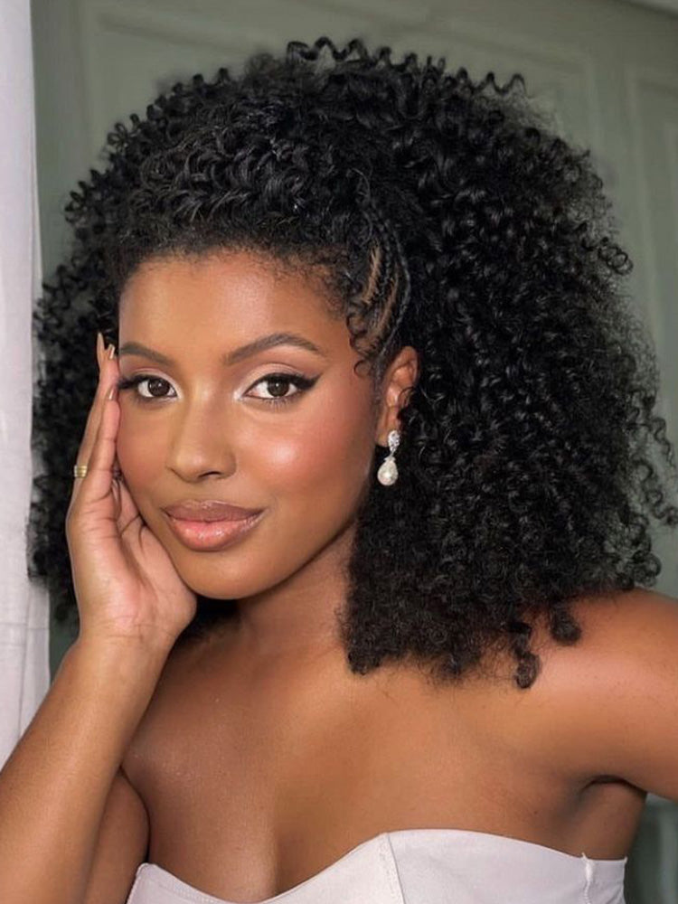 Onimehair™ 3 In 1 Half Wig Layered Curly Bob Pre-Styled onimehair Curly Half Wig Draw-strings Flip Over Wig