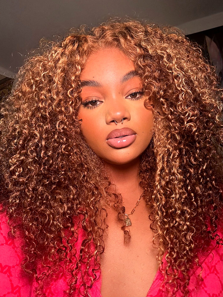 Onimehair™ Wear Go Glueless Highlights Ombre Hair Pre-cut HD Lace onimehair Curly Wig