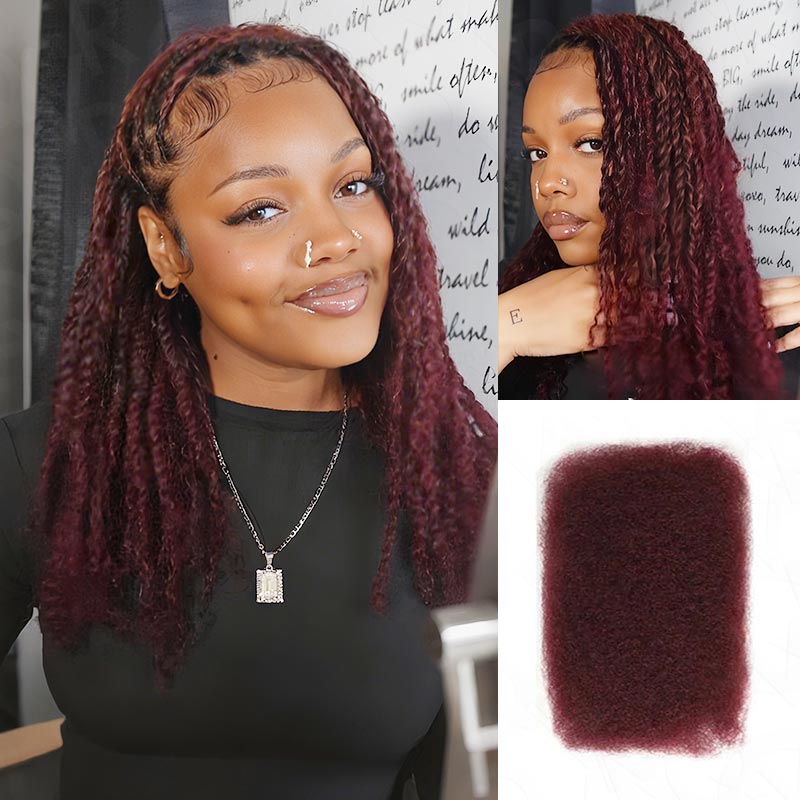 Onimehair™ Affordable Afro Kinky Bulk Human Hair 99J Burgundy Color For Braiding DreadLock