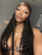 Crochet Boho Box Braids Band Wig Bohemian with Human Hair Curly Ends Braided Hair Extensions Natural Black