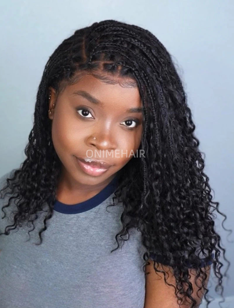 Human Hair Full Lace Braided Wig Glueless Small Boho Knotless Braids With Baby Hair
